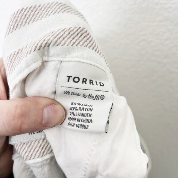 [Torrid] Tan Cream Linen Blend Striped Wide Leg Pants High Rise Casual Size 24 - Picture 11 of 12